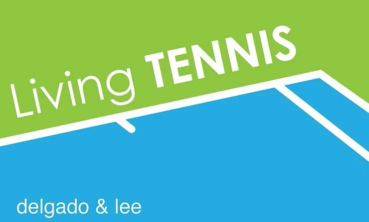 Book cover titled "Living Tennis" by Delgado & Lee, with a green and blue background.