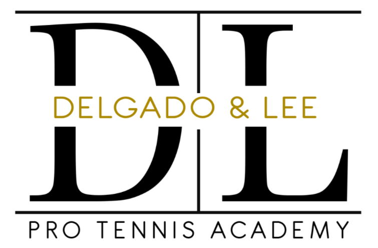 Logo for Delgado & Lee Pro Tennis Academy with stylized initials 'D' and 'L' crossed by lines.