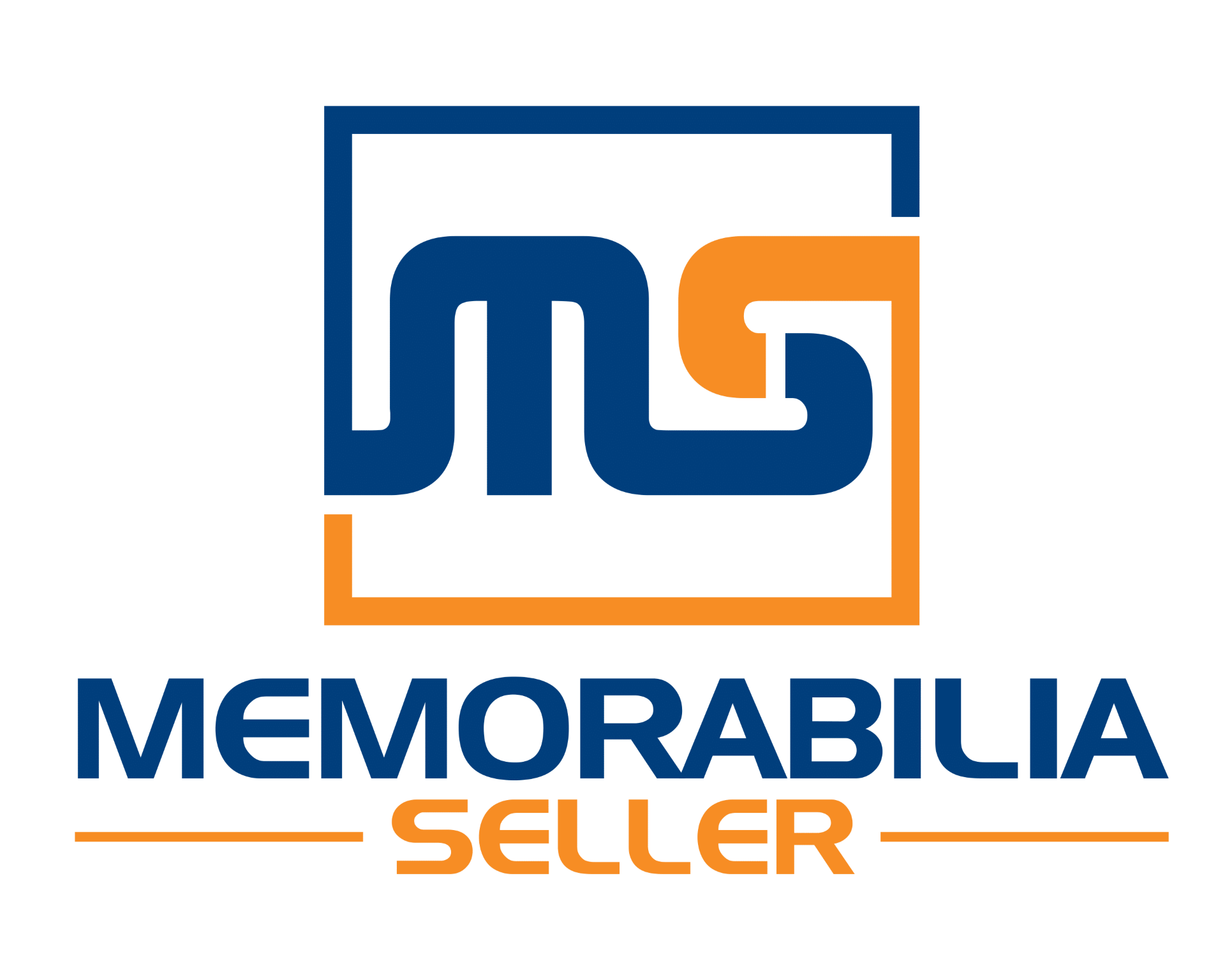 Memorabilia seller logo with the words 'Memorabilia' in blue, 'Seller' in orange, and a stylized design featuring interconnected blue and orange squares.