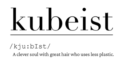 Logo with the word 'kubeist' and a description: 'A clever soul with great hair who uses less plastic.'