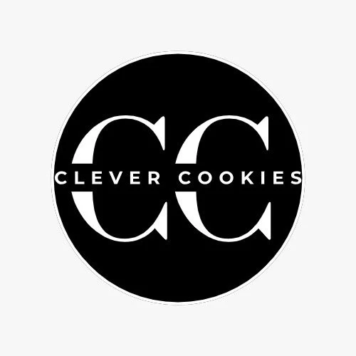 Logo for Clever Cookies featuring two large stylized C's with a black background and the words 'Clever Cookies' across the center.