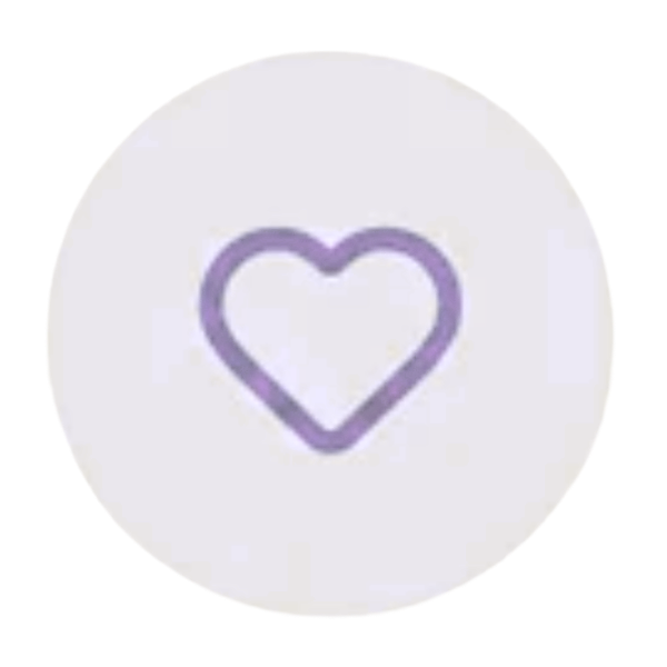 A simple purple outline heart icon on a white circular background.