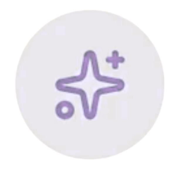 A logo with a purple sparkle symbol, a plus sign, and a small circle, all on a white background.