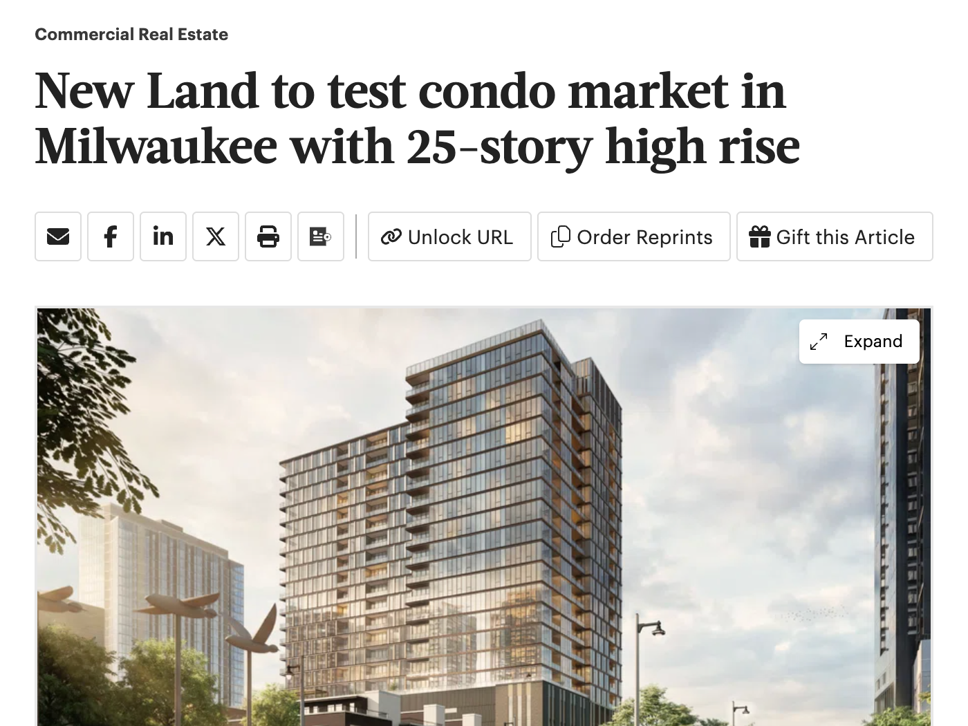 Milwaukee Business Journal: New Land to test Condo Market in Milwaukee with 25-story High Rise