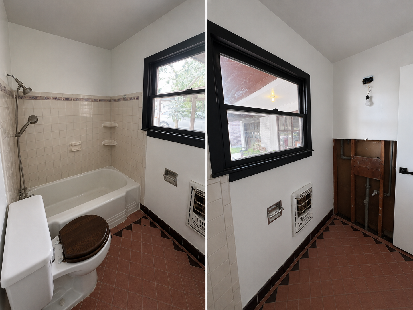  Existing Bathroom | 05 of 05  

The bathroom is dated, but the original bath and floor have a character that works with the home's history. Rather than replace them, the design rethinks everything around them.