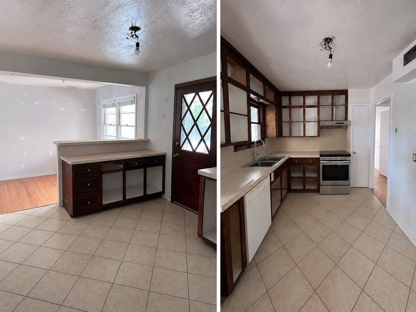  Existing Kitchen  | 03 of 05  

The kitchen has generous proportions, but three openings interrupt the workspace and the small dated cabinets create an inefficient flow making it less intuitive to use for a family.