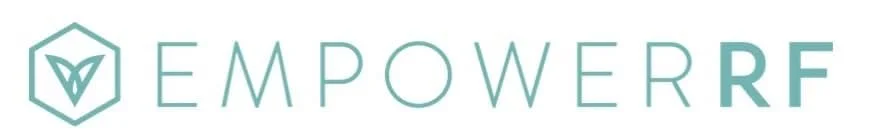 Logo with a hexagon outline containing a stylized leaf and the words "EMPOWER RF"
