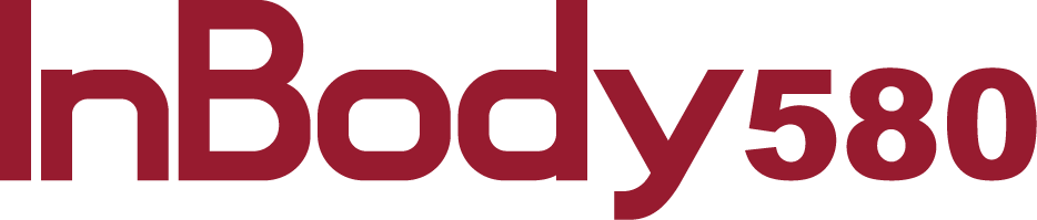 Close-up of the text 'InBody 580' in dark maroon color on a black background.
