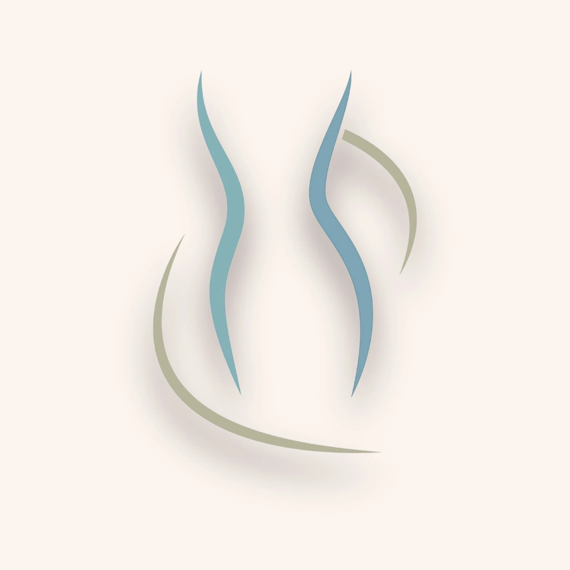 Abstract digital illustration with curved lines in blue, green, and beige, on a off-white background.