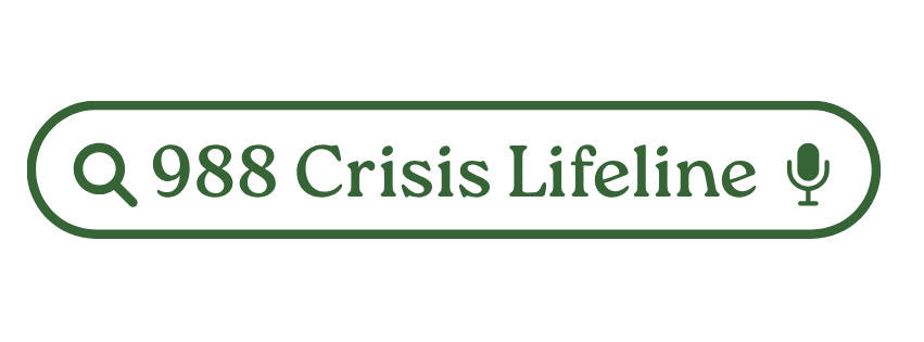 Search bar with the text '988 Crisis Lifeline' and icons of a magnifying glass and microphone.