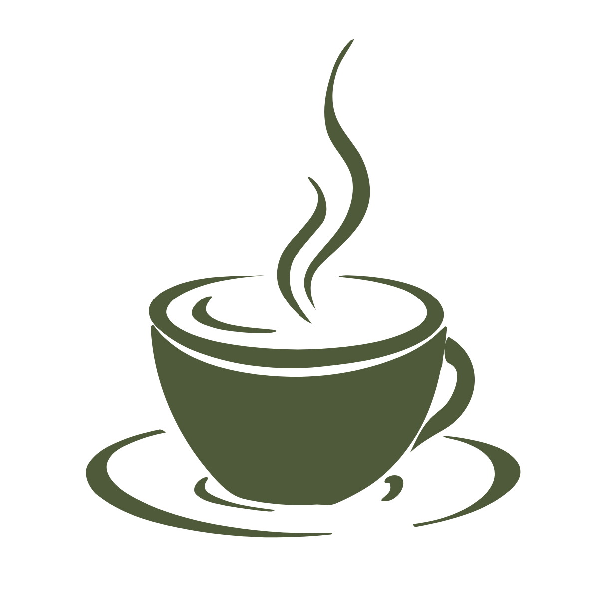 A stylized illustration of a steaming cup of coffee on a saucer for a local coffee shop in Nesbit, MS.