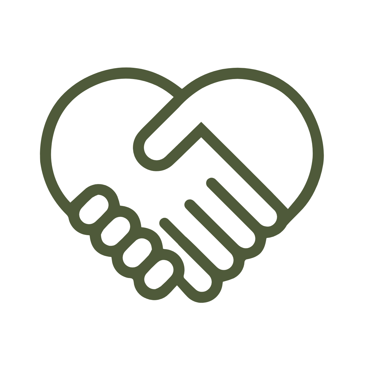 Line drawing of two hands shaking, forming a heart shape, indicating the community of Nesbit, Mississippi.