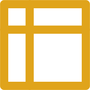 Yellow background with black geometric shapes, including a square, rectangle, and vertical bar.
