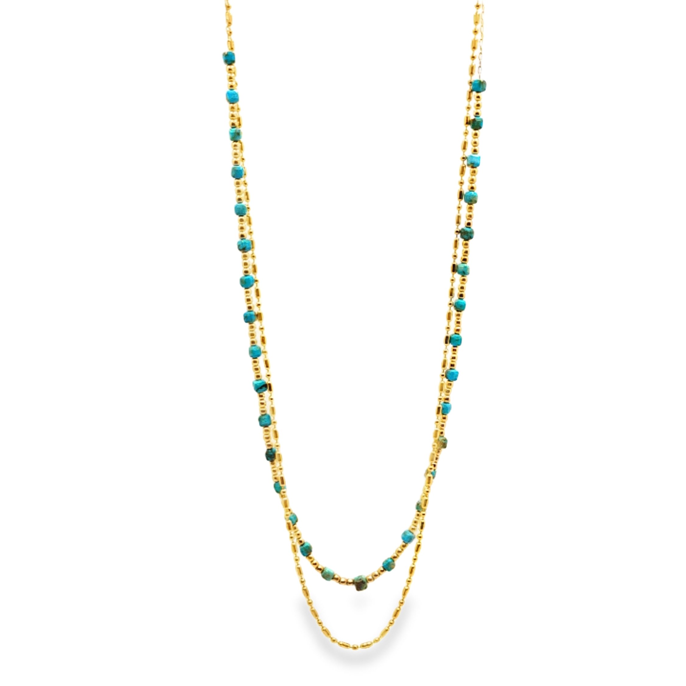 Turquoise & Yellow Gold bead/bar layering necklace
