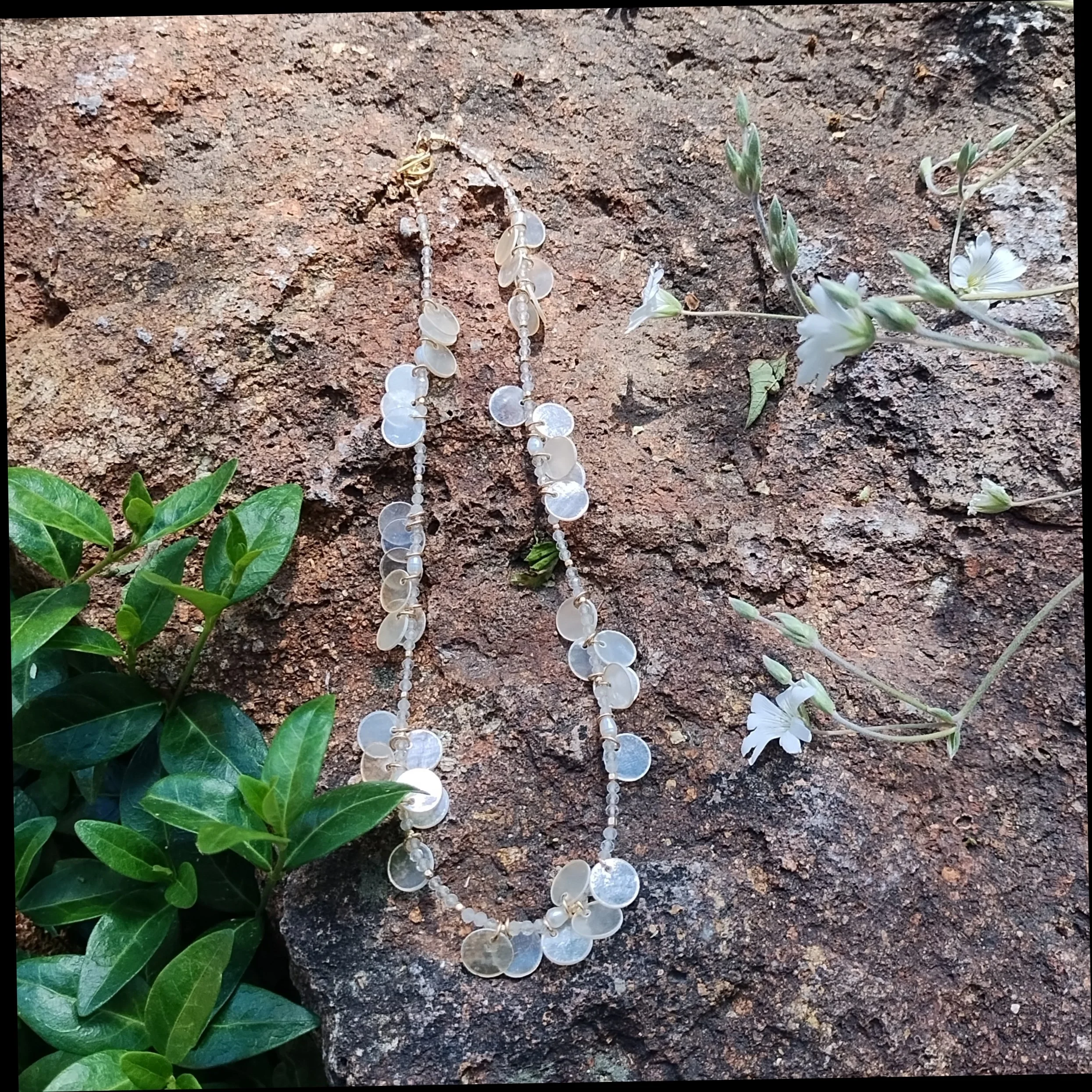 Oyster Shell & Rutilated Quartz fairy Necklace
