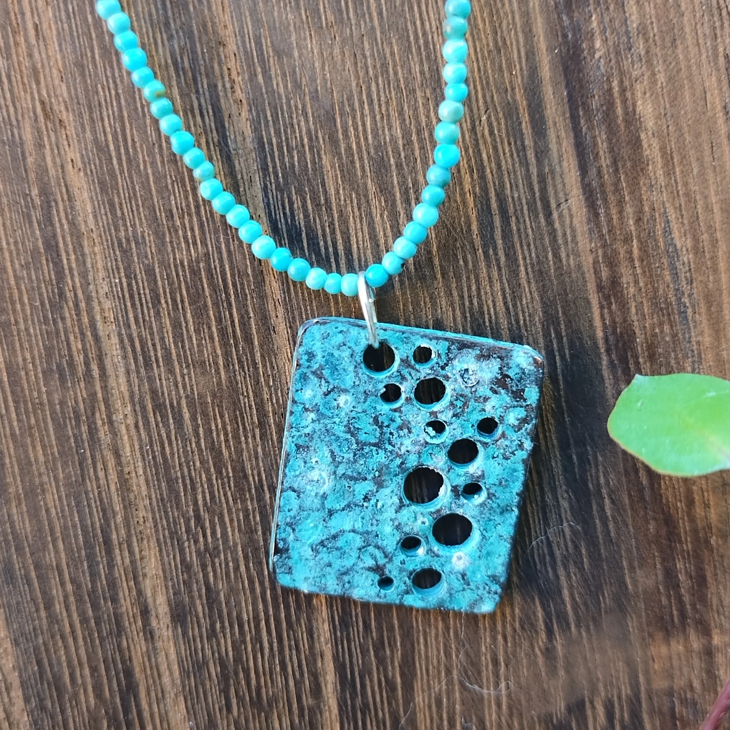 Turquoise Tiny Beads with Swiss-Cheese Pendant