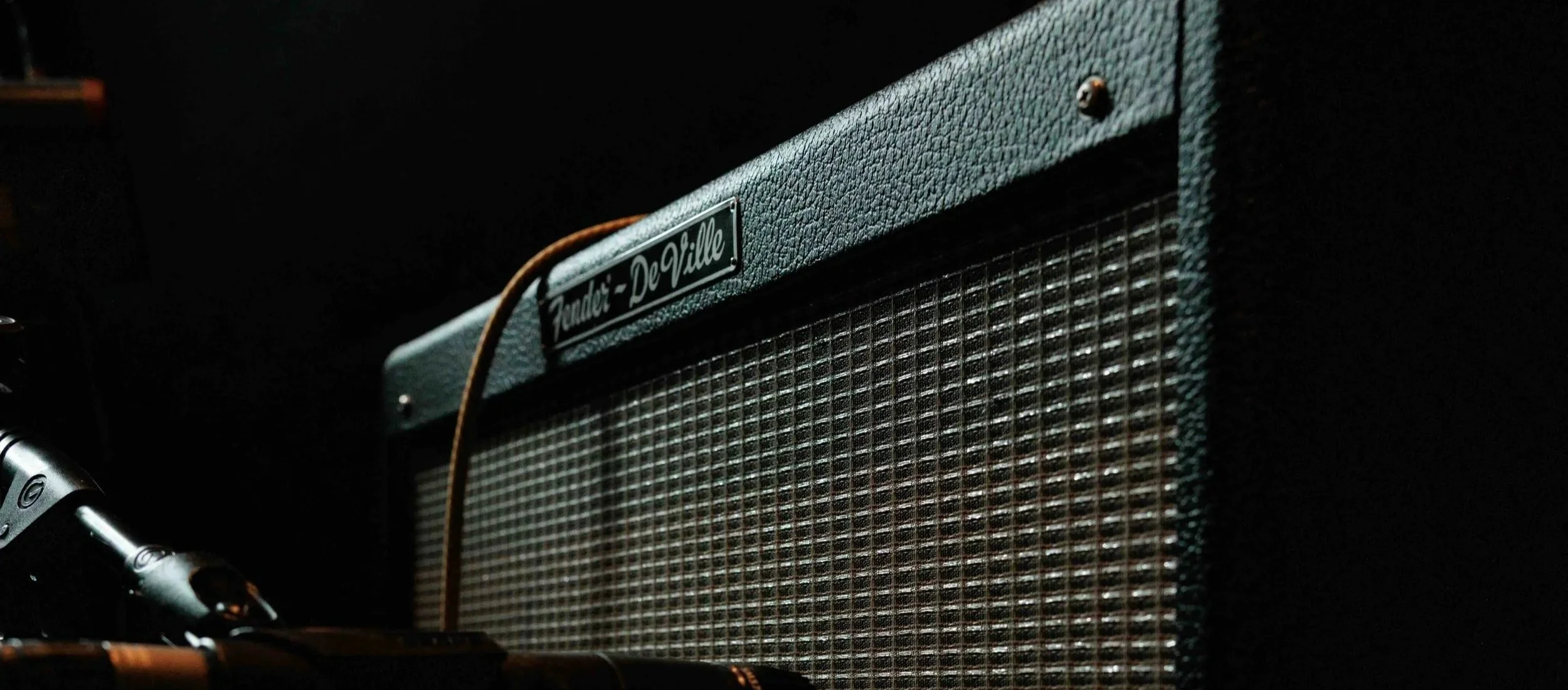 Fender Hotrod Deville 4 x 10 recording guitar wth a Shure SM57 microphone in Morgan's sound booth