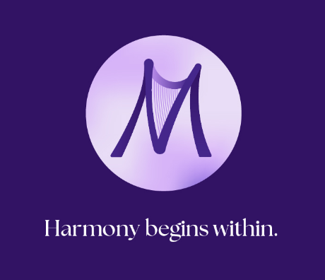 Mary VonO logo with harp symbol and the words “Harmony begins within.”