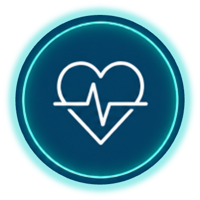 Icon of a heart with a heartbeat line inside, designed in blue and white.