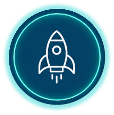 Icon of a rocket ship inside a circular digital-themed background