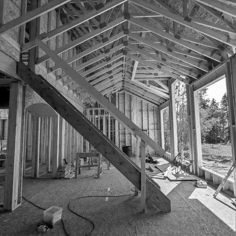 A house under construction, interior view.