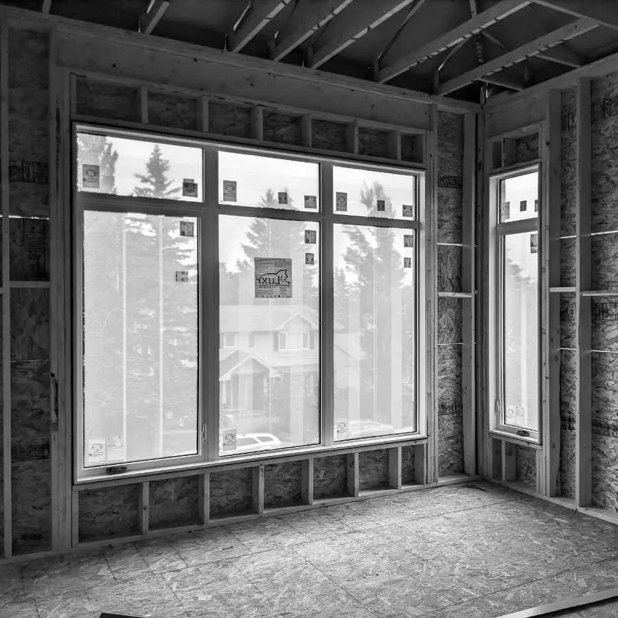 A house under construction, interior view.