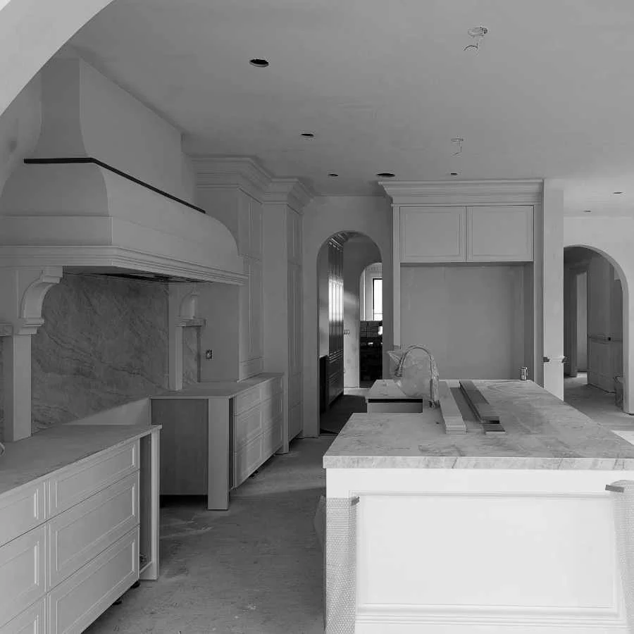 A house under construction, interior view.