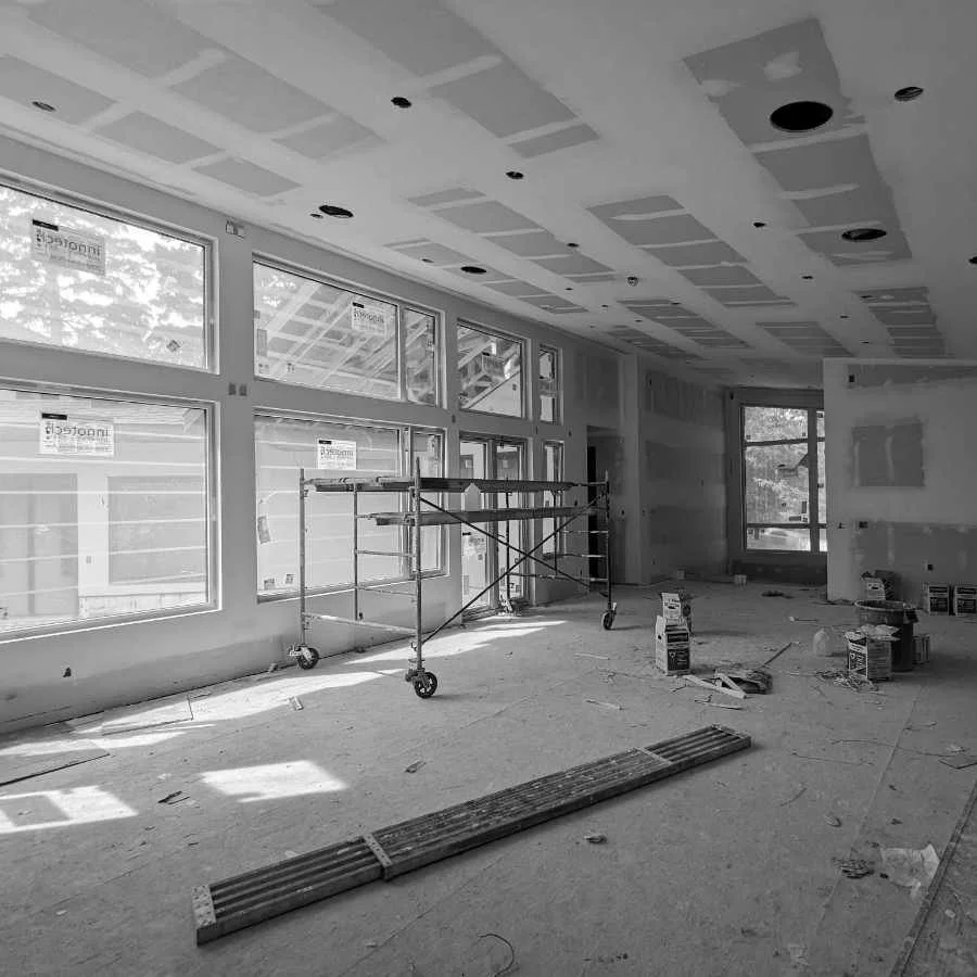 A house under construction, interior view.