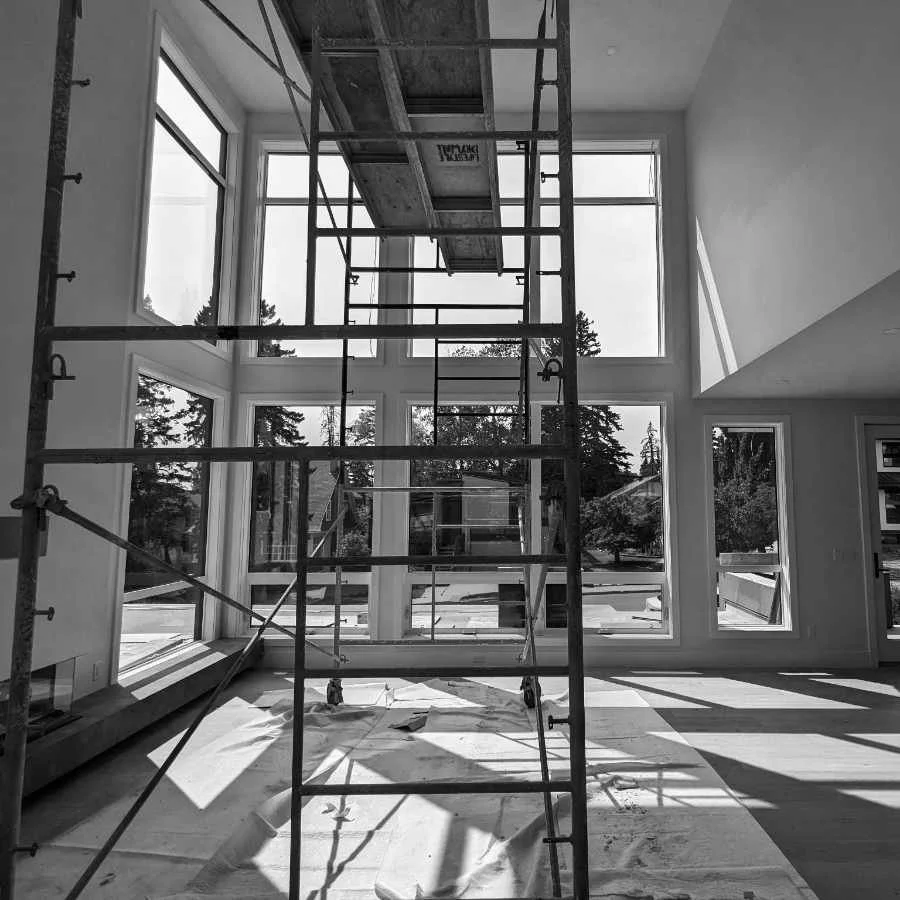 A house under construction, interior view.