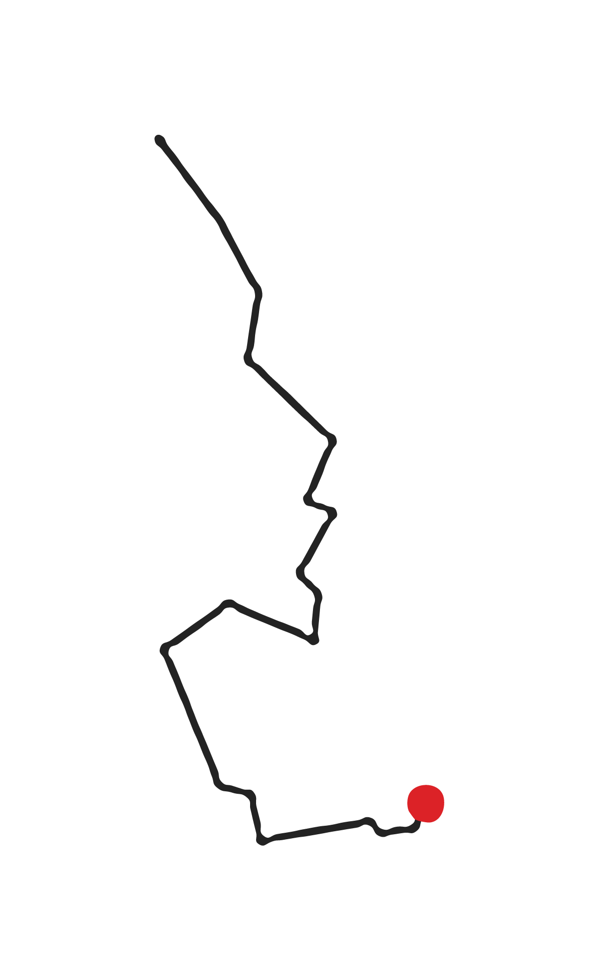 A map of California with a red dot marking a location in the southeastern part of the state.
