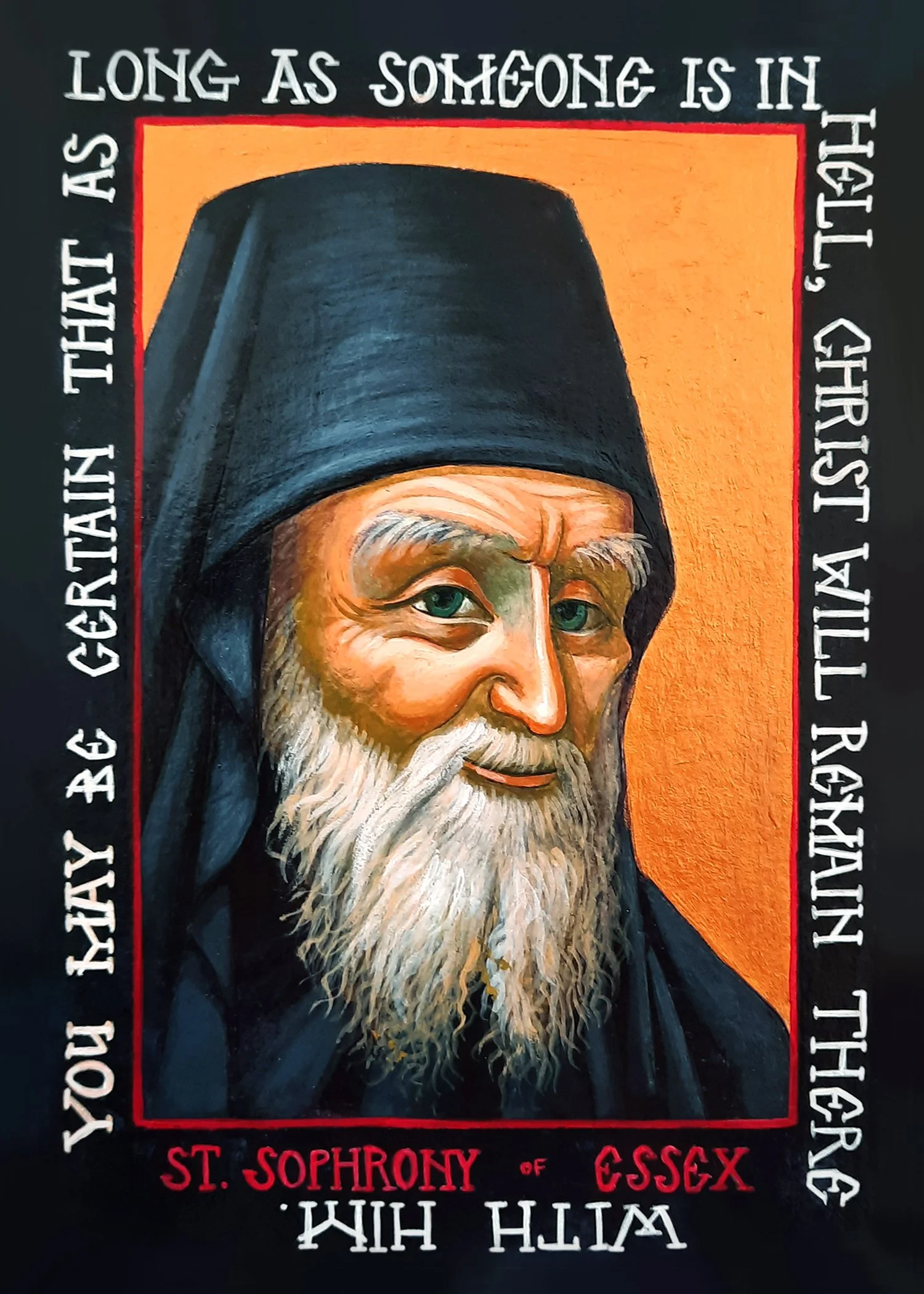 Saint Sophrony Sakharov of Essex.
4 x 6 x 0.75 inches (10 x 15 x 2cm), acrylic paint on watercolor paper that is mounted on wood panel, 2020. Sold. 