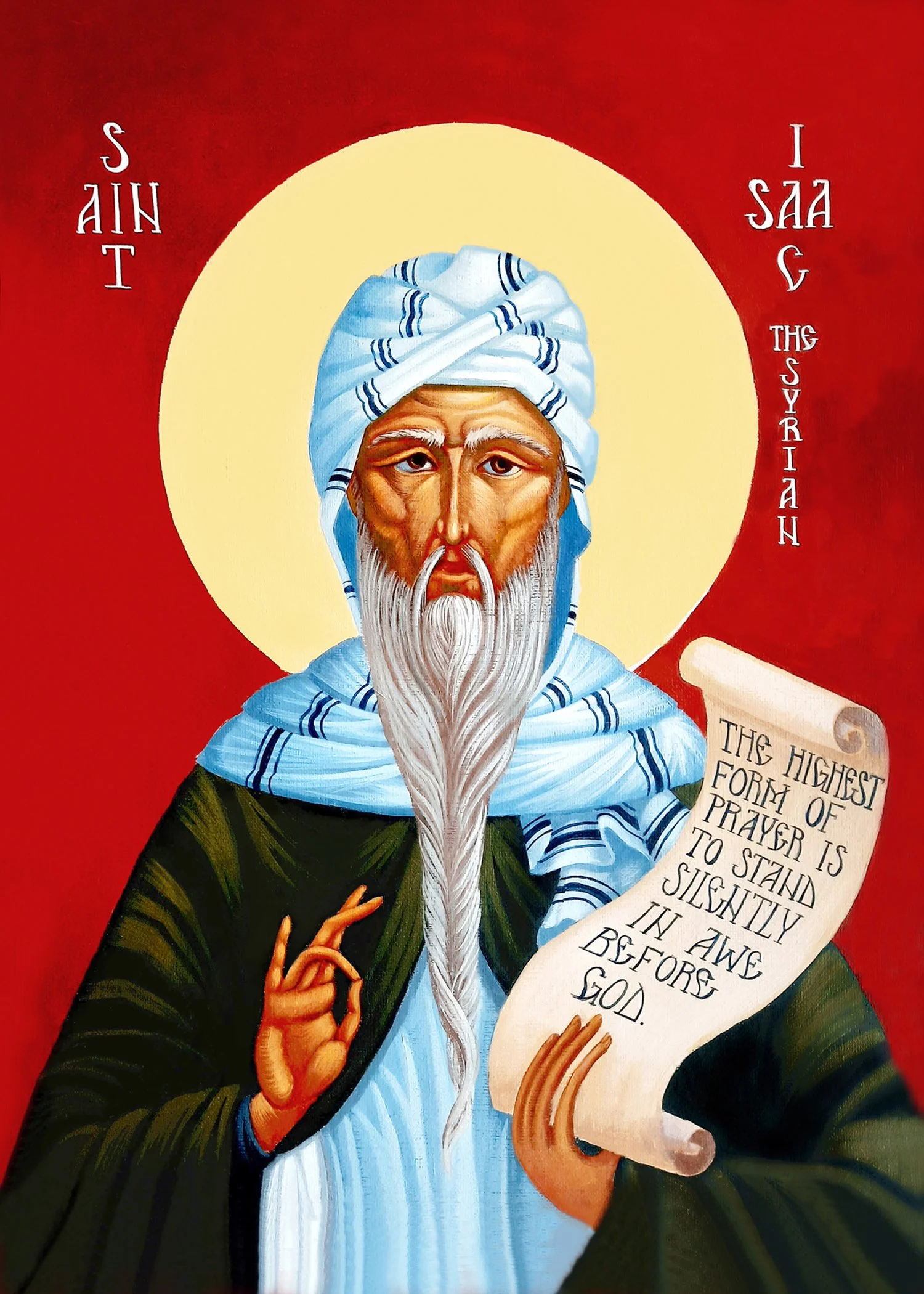 Saint Isaac the Syrian.
9 x 12 inches (23 x 30.5cm), acrylic paint on canvas paper, 2021. Sold.