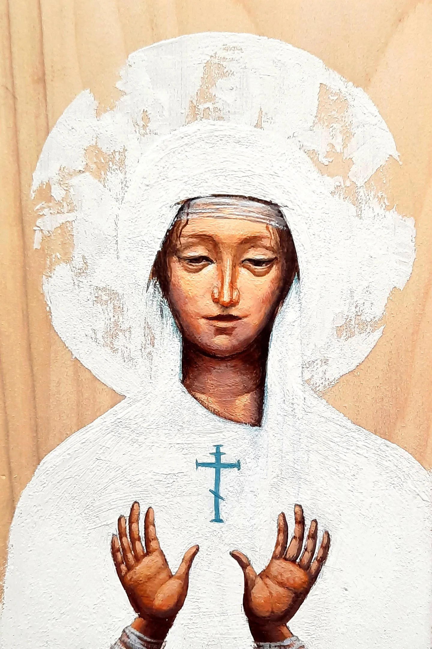 Dormition of the Theotokos.
4 x 6 x 0.75 inches (10 x 15 x 2cm), acrylic paint on wood panel, 2020. Sold.