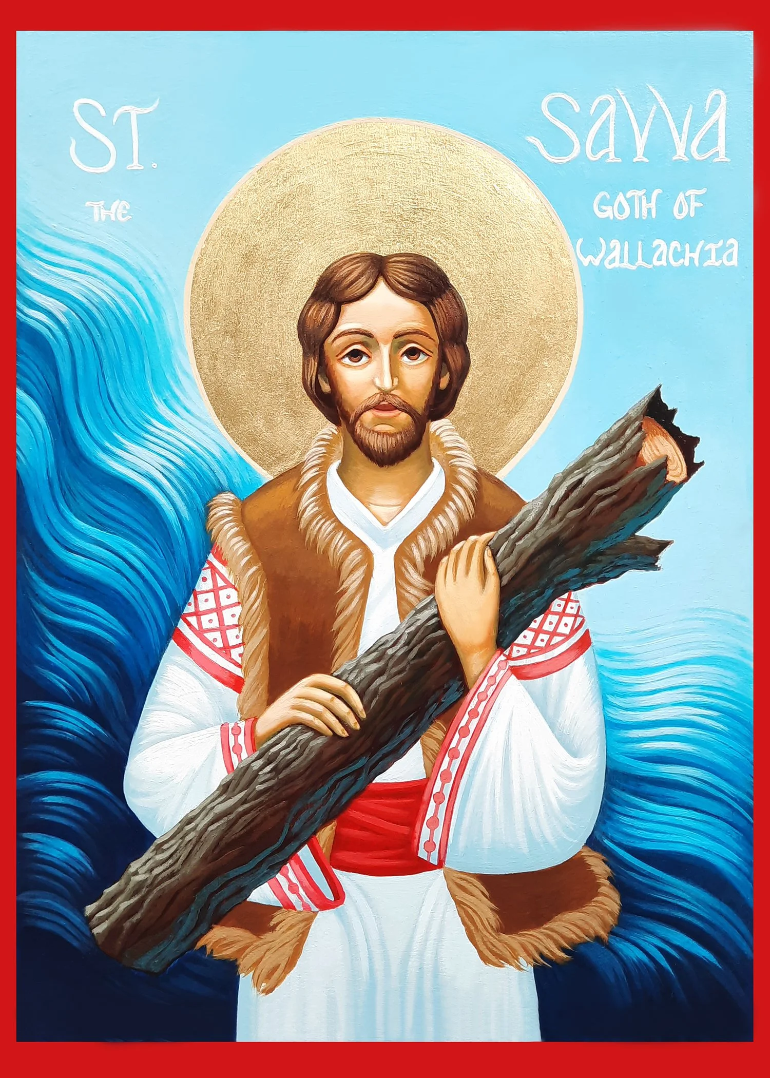 St. Savva the Goth of Wallachia
8 x 10 x 0.75 inches (20.32 x 25.4 x 2cm), acrylic paint and 23 carat gold leaf on a wooden panel, 2026. Privately commissioned icon.