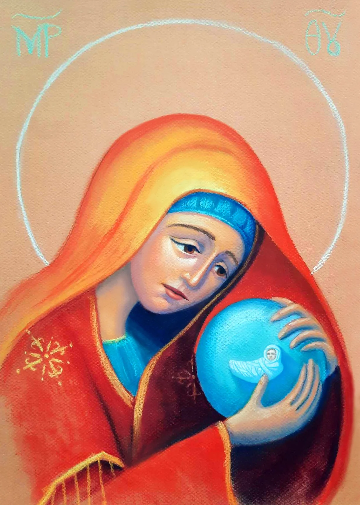 Protectress of the Unborn.
12 x 16 inches (30.5 x 40.5cm), chalk pastel on toned paper, 2023. Available.