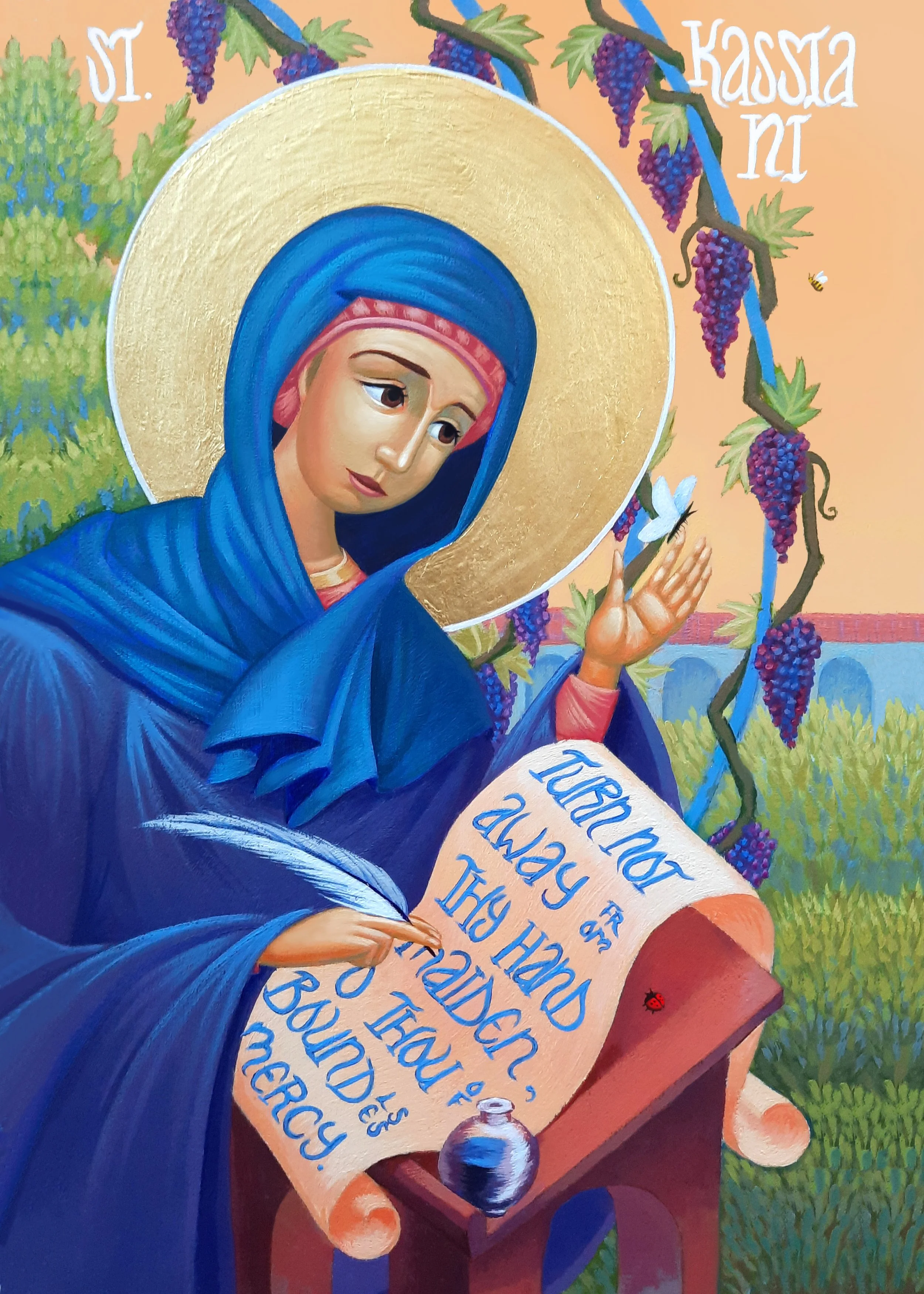 St. Kassiani the Hymnographer.
5.5 x 8.5 x 0.25 inches, acrylic paint and gold leaf on wood panel, 2024. Privately commissioned icon.