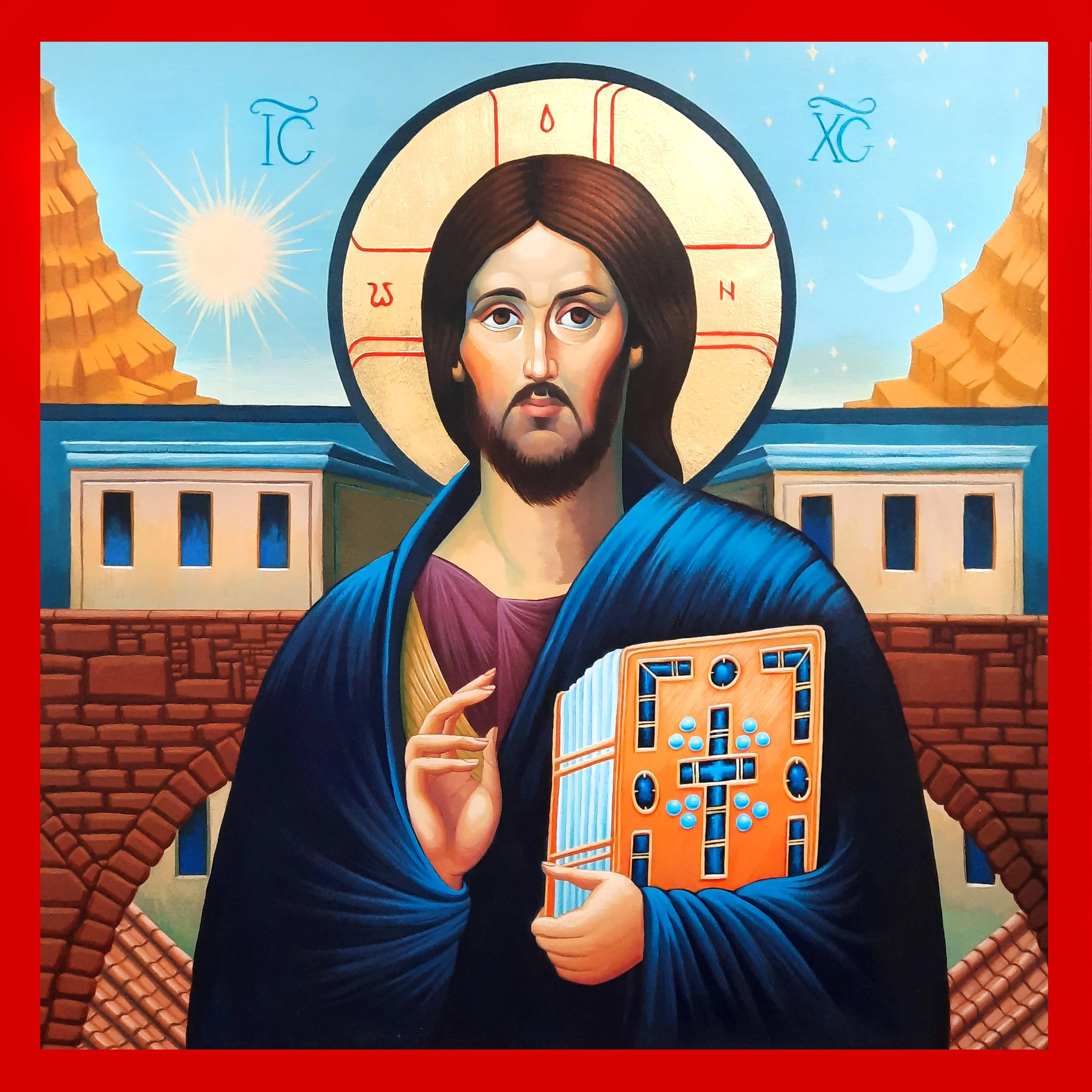 Christ Pantocrator of Mt. Sinai.
16 x 16 x 0.75 inches, acrylic paint and 23 carat gold leaf on a wooden panel, 2025. Privately commissioned icon.