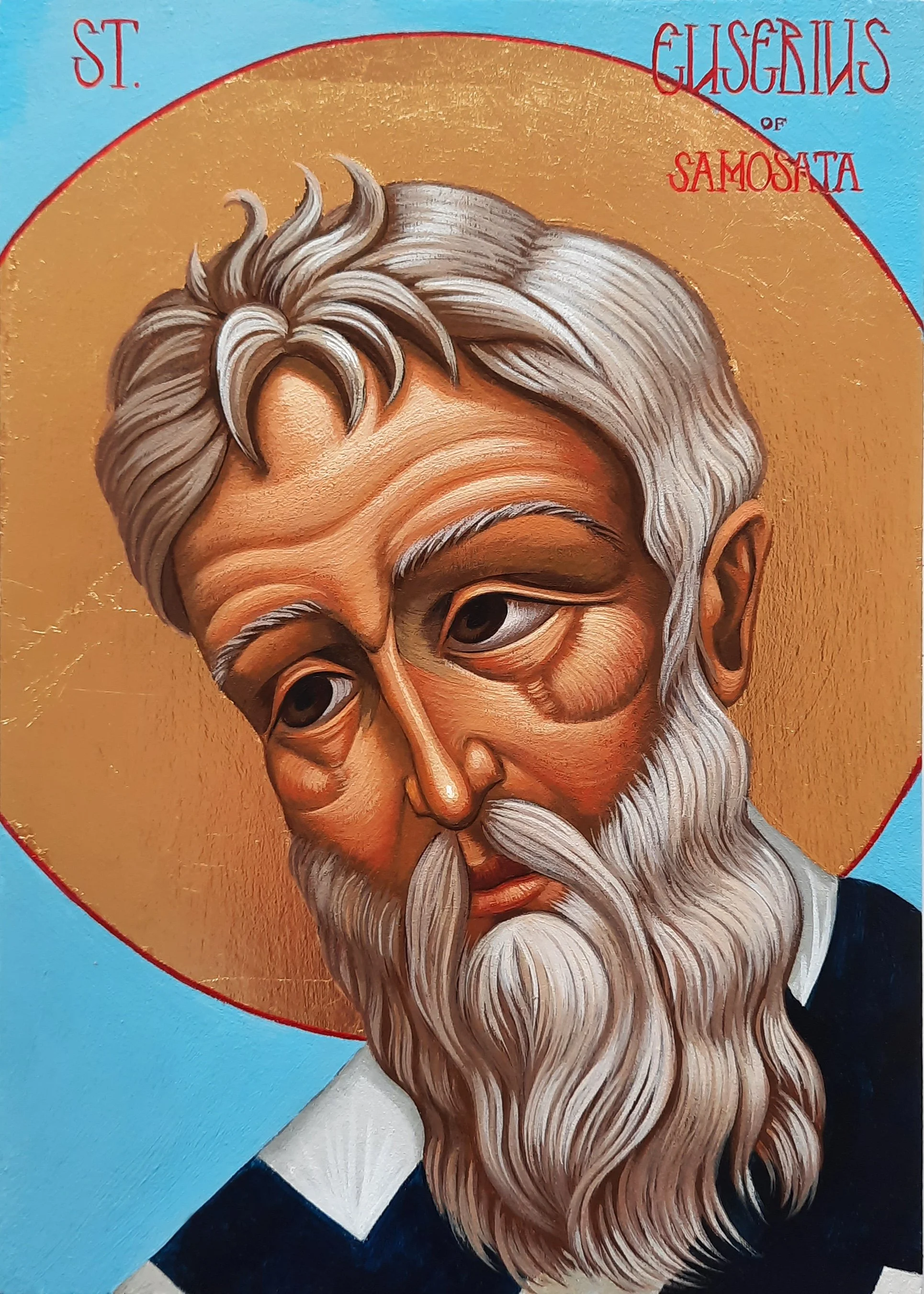 Saint Eusebius of Samosata
5.5 x 8 x 0.75 inches (14 x 20 x 2cm), acrylic paint and golden metal leaf on wood panel, 2022. Privately commissioned icon.