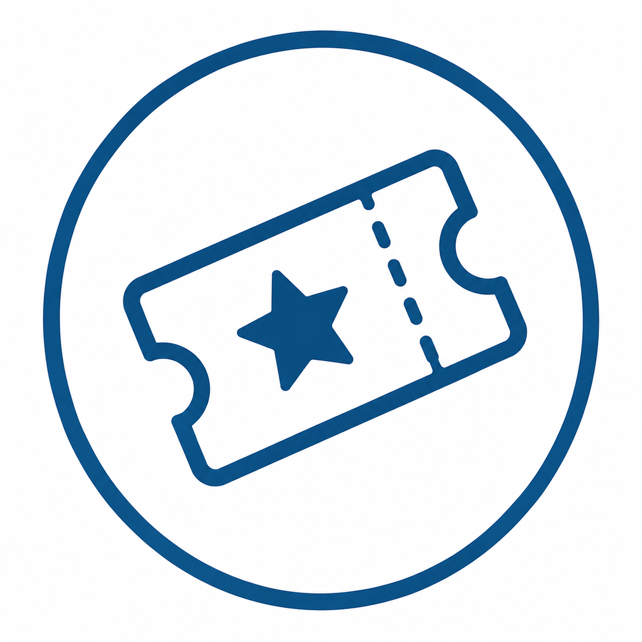 Icon of a ticket with a star in the center, surrounded by a circle.