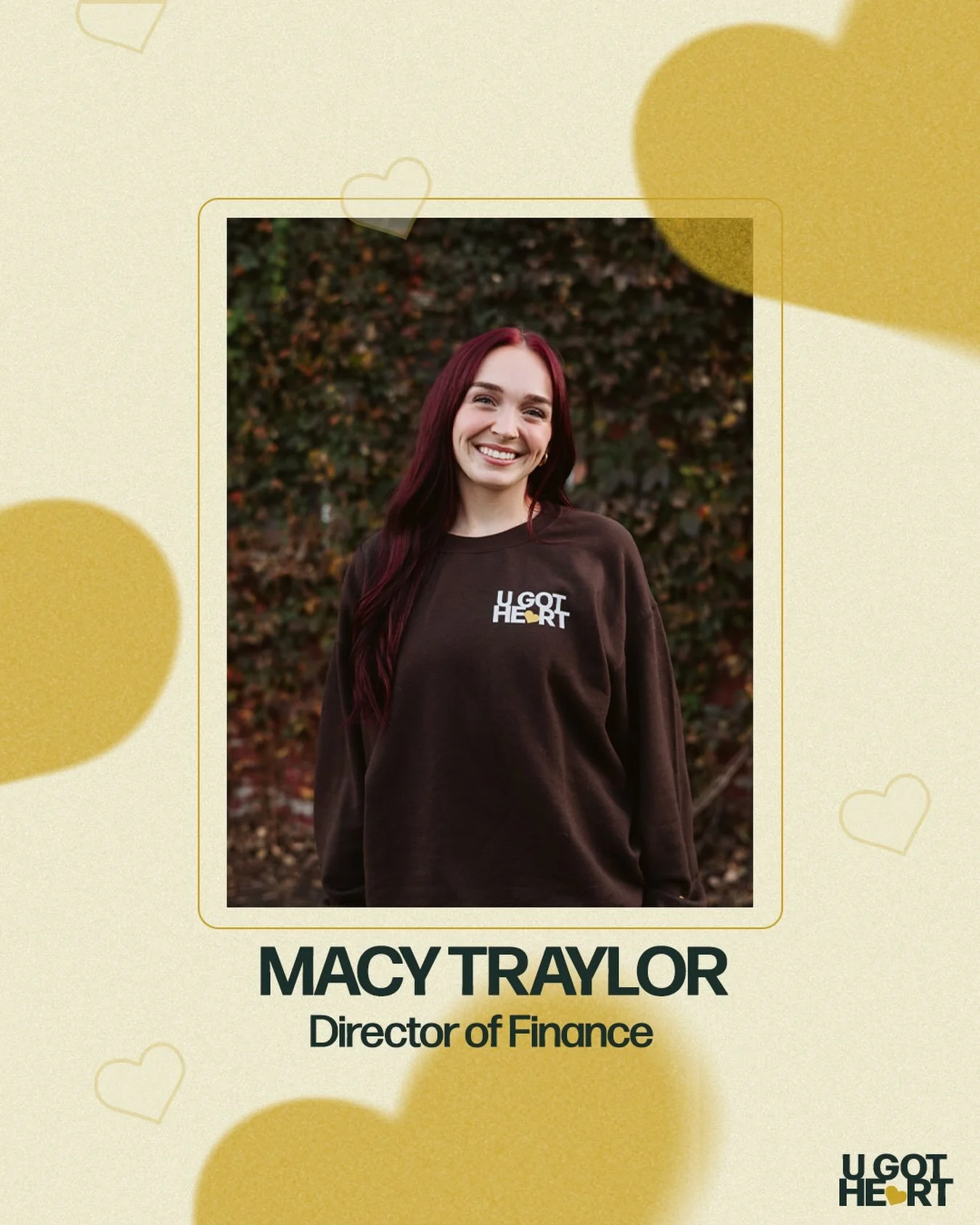 Our U Got Heart family is growing! We&rsquo;re excited to welcome Macy to the team as our new Director of Finance! 🙌
