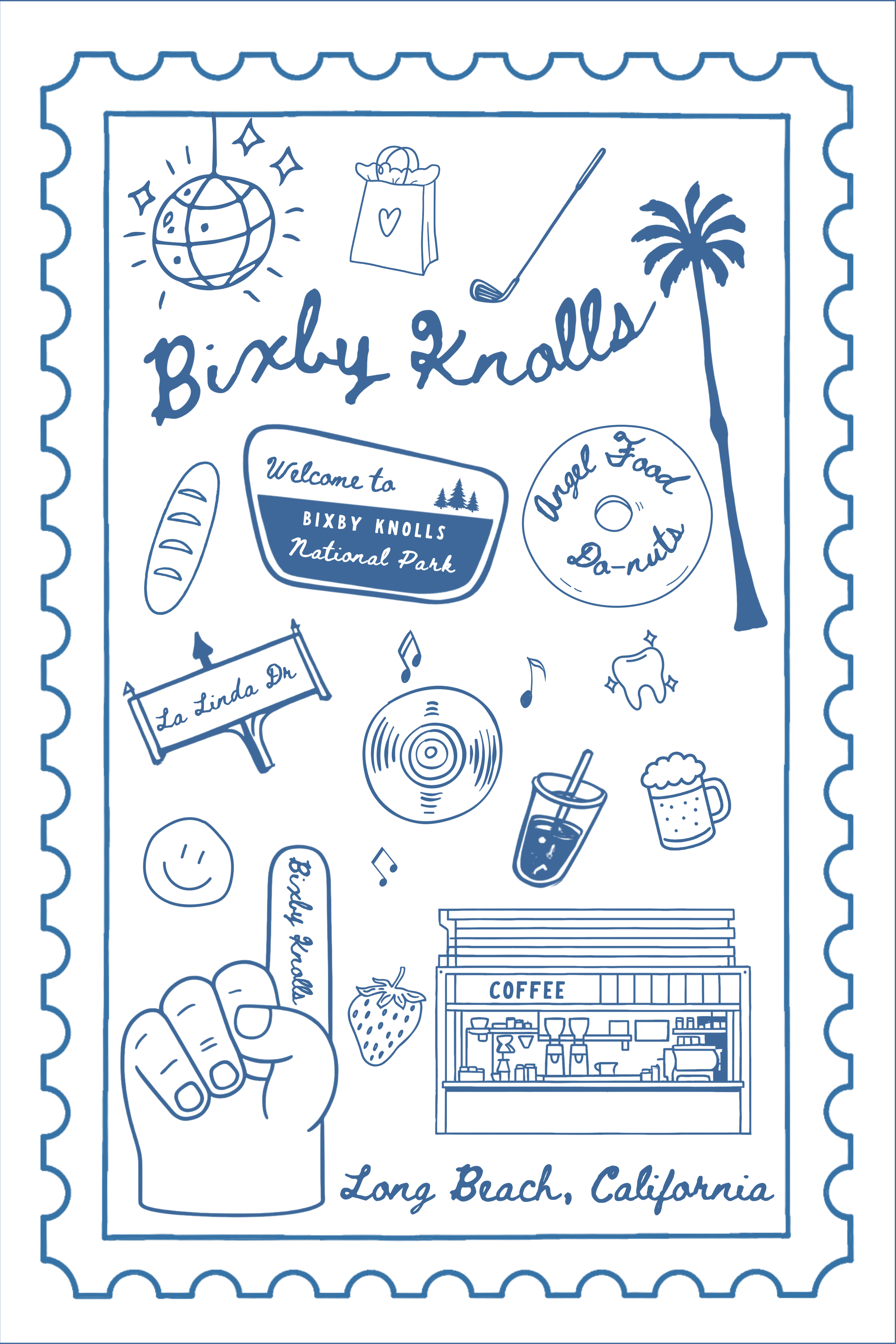 Bixby Knolls Illustrated Postcard