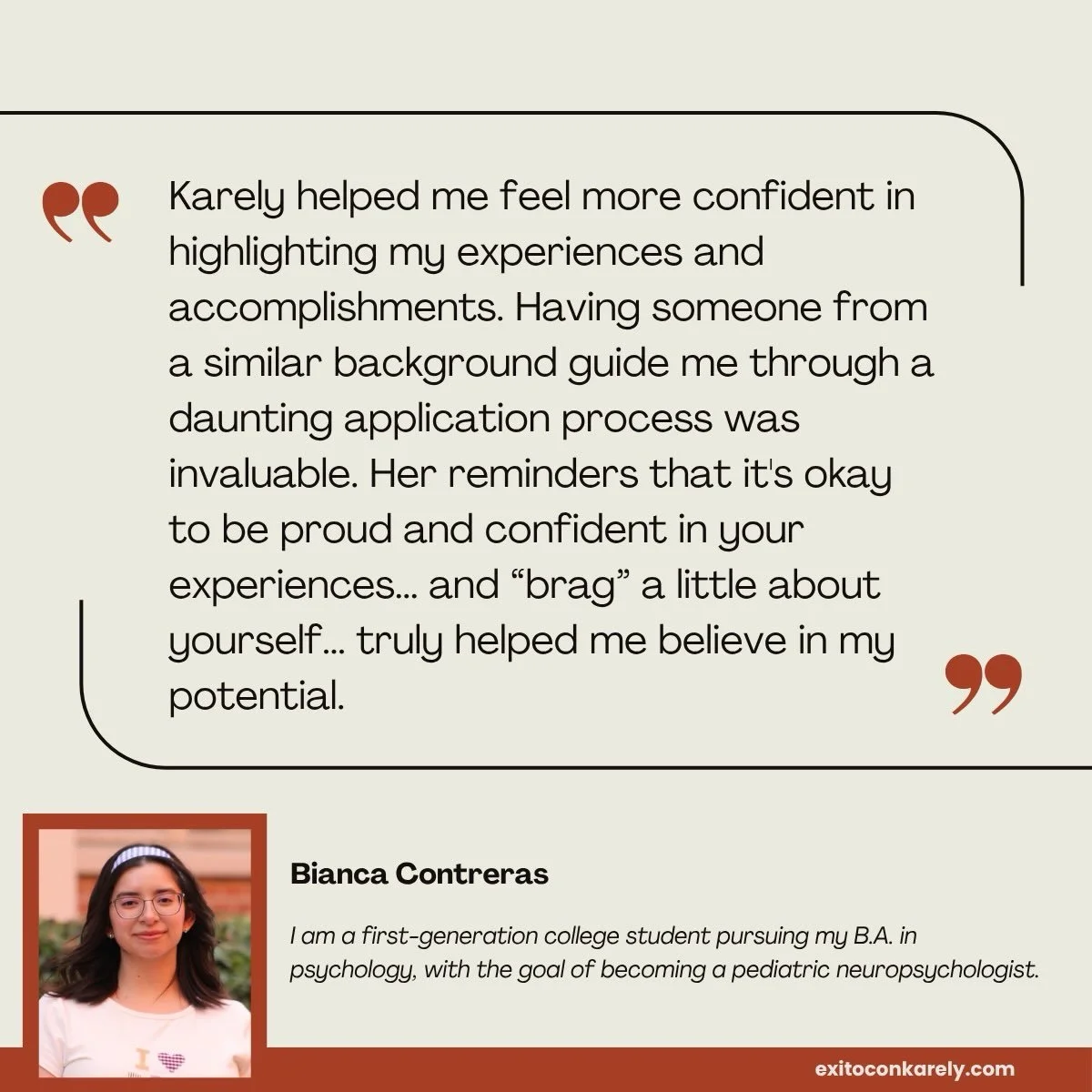 I am excited to share a recent mentorship experience!

I had the opportunity to mentor a student by providing guidance on their statement of purpose (SOP) for PhD applications.

Bianca expressed &ldquo;I sought mentorship with Karely because I needed