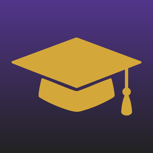 Golden graduation cap on a purple background.