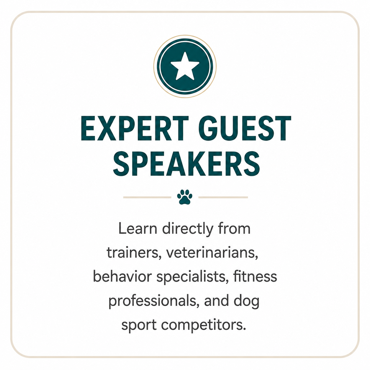 Tailwaggers Learning Center expert guest speakers featuring educational presentations from professional dog trainers, veterinarians, canine behavior specialists, fitness experts, and competitive dog sport handlers.