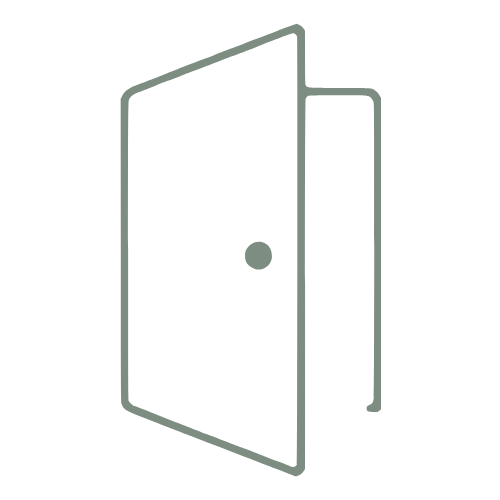 Outline of an open door with a doorknob.