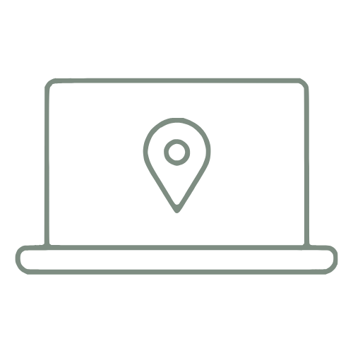 Laptop computer displaying a location marker icon.