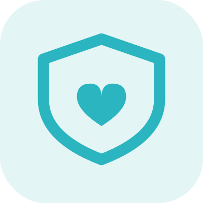 A shield with a heart in the center, symbolizing protection or health.