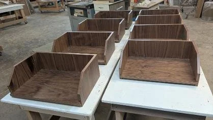 Walnut custom  cabinet parts. With clear  water based varnish top coat.