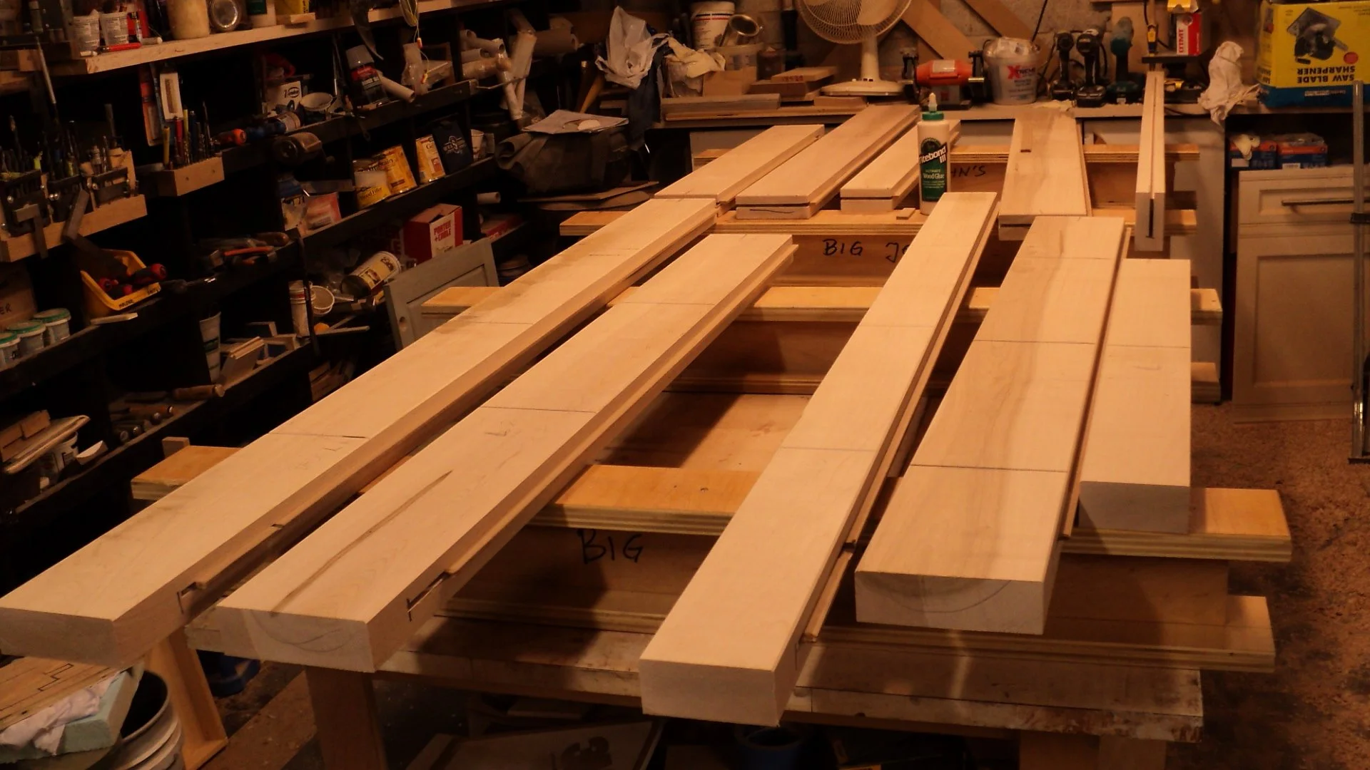 Prepared solid maple stock, 2.25 inches thick, for the  counter top.