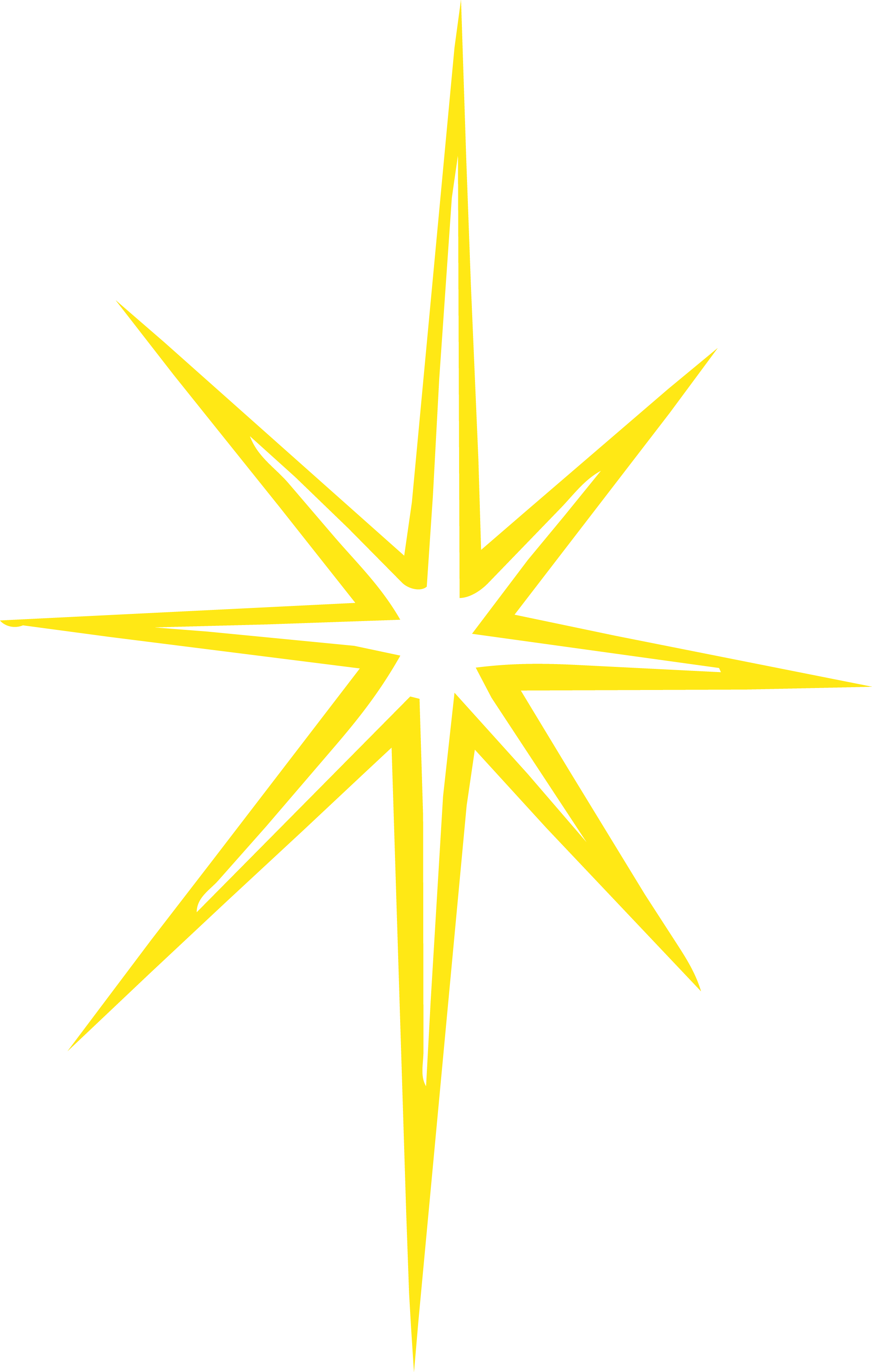 A yellow stylized, angular star-shaped graphic on a black background.